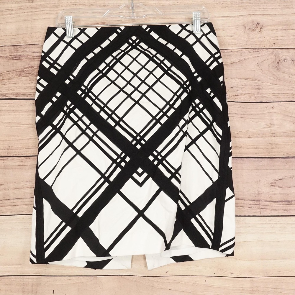 New! White House Black Market Skirt Womens 8 Black Geometric Pencil Knee Lined